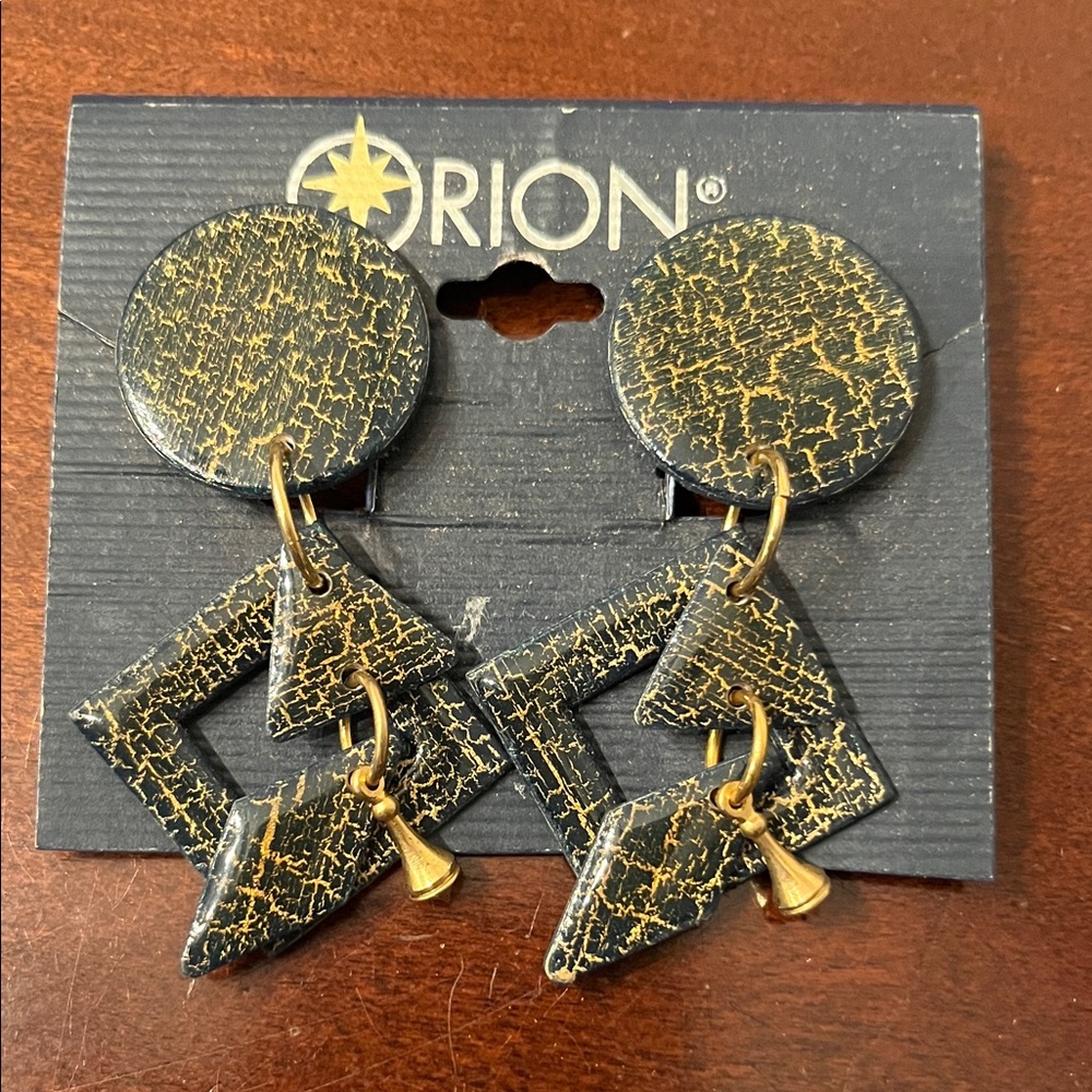 NWT Orion London Black and Gold Geometric Earrings